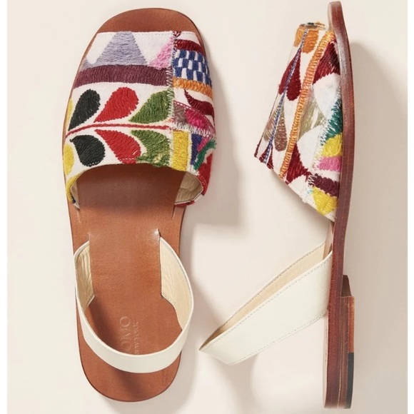 NIB MOMO New York x Anthropologie Dessa Embroidered Sling Back Leather Sandals - Picture 2 of 16